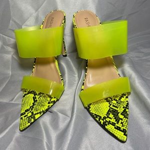 Neon snake print heels
